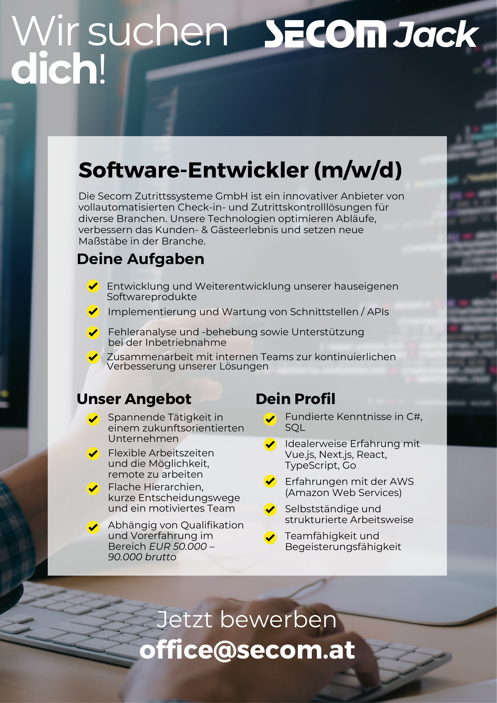 Stellenausschreibung Softwareentwickler (m/w/d)